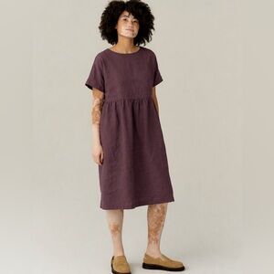 Linenfox Gemma Linen Dress Purple Eggplant Violet XXL Lagenlook 100% Linen